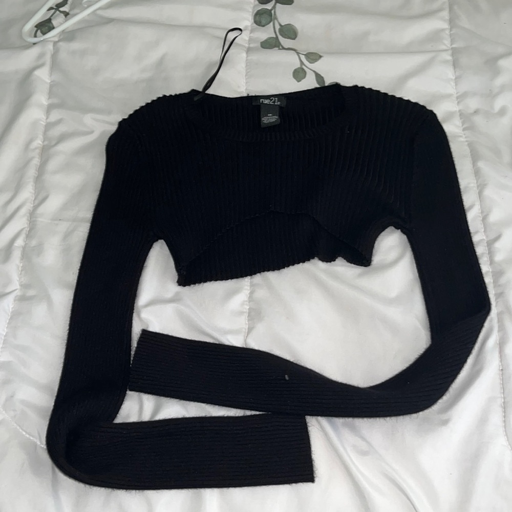 RUE21 Black Overshirt Half Crop Top Ribbed